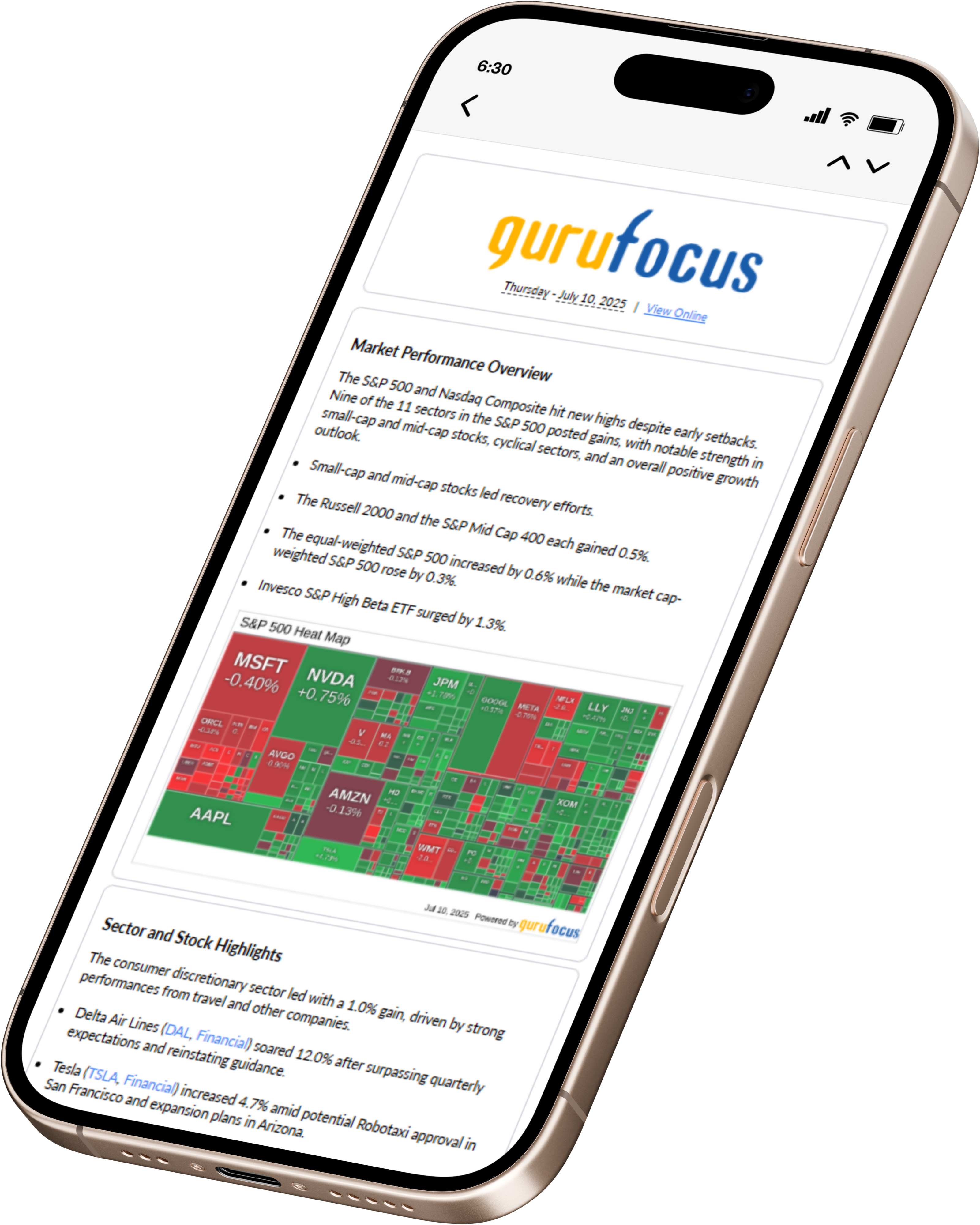 Newsletter preview on mobile phone